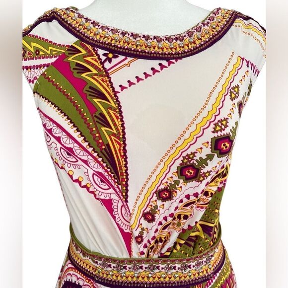 Dress Barn abstract print embellished dress with tie back polyester/spandex sz 4 - Picture 2 of 9